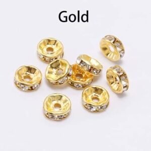 Lecraft Stone Chakri Czech Crystai Rhinestone Glass Round Loose Spacer Beads for Jewelry Making DIY Bracelet Necklace 100 pc (6 MM, Gold)
