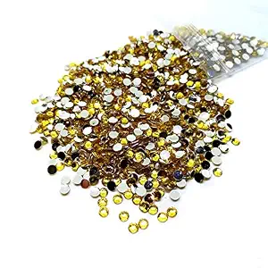 lecraft 14-Cut Faceted Round Flat-Back Rhinestone Beads 100 Gram (3, Light Yellow)