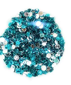 LECRAFT 12 Cut Round Flatback Two Holes Sew-On Rhinestone Crystals Acrylic Beads,Kundan Stone with Hole for Sewing Modal Jewellery Making Embroidery and Craft Work ( 6 MM /1000PC / Peacock Blue )