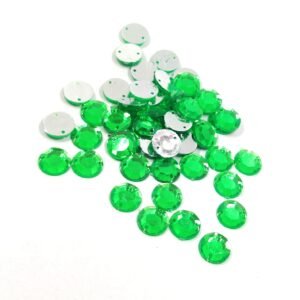LECRAFT 12 Cut Round Flatback Two Holes Sew-On Rhinestone Crystals Acrylic Beads,Kundan Stone with Hole for Sewing Modal Jewellery Making Embroidery and Craft Work ( 10 MM / 500PC / Parrot Green )