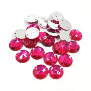 LECRAFT 12 Cut Round Flatback Two Holes Sew-On Rhinestone Crystals Acrylic Beads,Kundan Stone with Hole for Sewing Modal Jewellery Making Embroidery and Craft Work ( 14MM /220 PC / Pink )