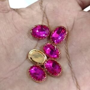 LECRAFT Jewellery Making Sew On Rhinestone/Clipstone Oval Pack of 10pc. (13 * 18, Rani Pink)