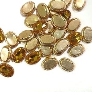LECRAFT Jewellery Making Sew On Rhinestone/Clipstone Oval Pack of 10pc. (13 * 18, Yellow)