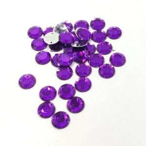 LECRAFT 12 Cut Round Flatback Two Holes Sew-On Rhinestone Crystals Acrylic Beads,Kundan Stone with Hole for Sewing Modal Jewellery Making Embroidery and Craft Work ( 10 MM / 500PC / VOLITE )