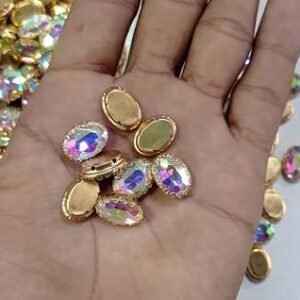 LECRAFT Jewellery Making Sew On Rhinestone/Clipstone Oval Pack of 10pc. (13 * 18, White AB)