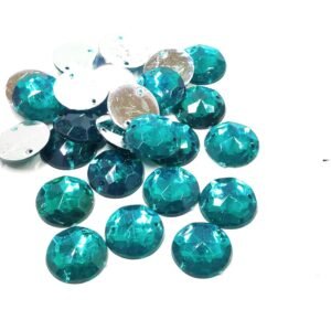 LECRAFT 12 Cut Round Flatback Two Holes Sew-On Rhinestone Crystals Acrylic Beads,Kundan Stone with Hole for Sewing Modal Jewellery Making Embroidery and Craft Work ( 14MM /220 PC / Peacock Blue )