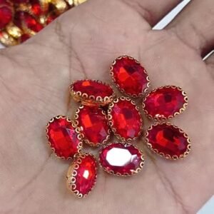 LECRAFT Jewellery Making Sew On Rhinestone/Clipstone Oval Pack of 10pc. (13 * 18, Red)