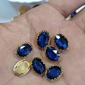 LECRAFT Jewellery Making Sew On Rhinestone/Clipstone Oval Pack of 10pc. (13 * 18, Navy Blue)