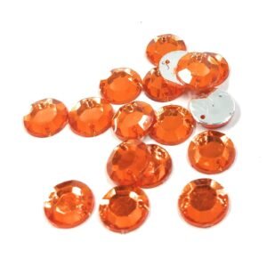 LECRAFT 12 Cut Round Flatback Two Holes Sew-On Rhinestone Crystals Acrylic Beads,Kundan Stone with Hole for Sewing Modal Jewellery Making Embroidery and Craft Work ( 10 MM / 500PC / Dark Orange )