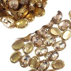 LECRAFT Jewellery Making Sew On Rhinestone/Clipstone Oval Pack of 10pc. (13 * 18, LCT Gold)