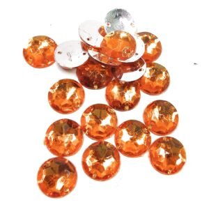 LECRAFT 12 Cut Round Flatback Two Holes Sew-On Rhinestone Crystals Acrylic Beads,Kundan Stone with Hole for Sewing Modal Jewellery Making Embroidery and Craft Work ( 14MM /220 PC / Orange )
