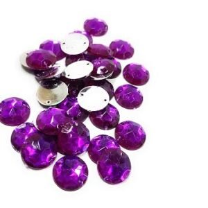 LECRAFT 12 Cut Round Flatback Two Holes Sew-On Rhinestone Crystals Acrylic Beads,Kundan Stone with Hole for Sewing Modal Jewellery Making Embroidery and Craft Work ( 14MM /220 PC / VOLIET )