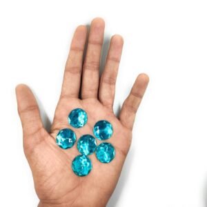 12 Cut Round Flatback Two Holes Sew-On Rhinestone Crystals Acrylic Beads,Kundan Stone with Hole for Sewing Modal Jewellery Making Embroidery and Craft Work ( Parrot Blue /16MM/100PC/HOLE )