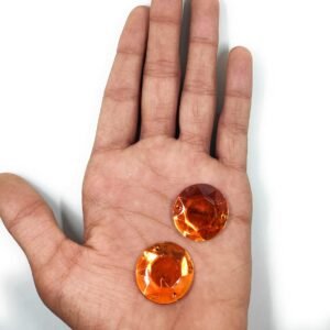 LECRAFT 12 Cut Round Flatback Two Holes Sew-On Rhinestone Crystals Acrylic Beads,Kundan Stone with Hole for Sewing Modal Jewellery Making Embroidery and Craft Work ( DARK ORANGE/18MM/80PC/ROUND/HOLE )