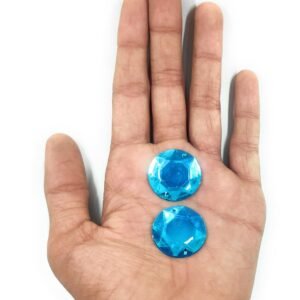 LECRAFT 12 Cut Round Flatback Two Holes Sew-On Rhinestone Crystals Acrylic Beads,Kundan Stone with Hole for Sewing Modal Jewellery Making Embroidery and Craft Work ( Sky Blue /18MM/160PC/ROUND/HOLE )