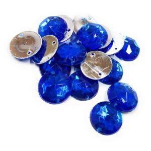 LECRAFT 12 Cut Round Flatback Two Holes Sew-On Rhinestone Crystals Acrylic Beads,Kundan Stone with Hole for Sewing Modal Jewellery Making Embroidery and Craft Work ( 14MM /220 PC / Royal Blue )