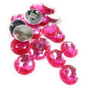 LECRAFT 12 Cut Round Flatback Two Holes Sew-On Rhinestone Crystals Acrylic Beads,Kundan Stone with Hole for Sewing Modal Jewellery Making Embroidery and Craft Work ( 14MM /220 PC / Rose )