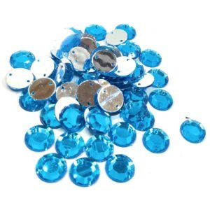 LECRAFT 12 Cut Round Flatback Two Holes Sew-On Rhinestone Crystals Acrylic Beads,Kundan Stone with Hole for Sewing Modal Jewellery Making Embroidery and Craft Work ( 10 MM / 500PC / Blue )