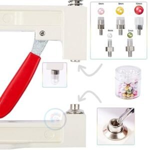 Pearl Setting Machine Kit with C-Shaped Puncher, 12 Colours Beads Set, Manual Fabric Press Tool for Leather and Accessories
