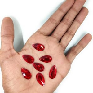LECRAFT Drop Flatback Two Holes Sew-On Rhinestone Crystals Acrylic Beads,Kundan Stone with Hole for Sewing Modal Jewellery Making Embroidery and Craft Work ( DROP/13X18/500PC/RED )