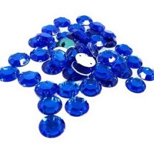LECRAFT 12 Cut Round Flatback Two Holes Sew-On Rhinestone Crystals Acrylic Beads,Kundan Stone with Hole for Sewing Modal Jewellery Making Embroidery and Craft Work ( 12 MM / 500PC / Royal Blue )