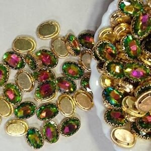 LECRAFT Jewellery Making Sew On Rhinestone/Clipstone Oval Pack of 10pc. (13 * 18, Multi AB)