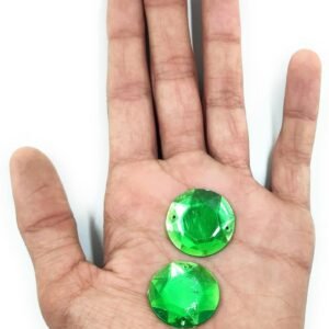 LECRAFT 12 Cut Round Flatback Two Holes Sew-On Rhinestone Crystals Acrylic Beads,Kundan Stone with Hole for Sewing Modal Jewellery Making Embroidery and Craft Work( PARROR GREEN/18MM/80PC/ROUND/HOLE )