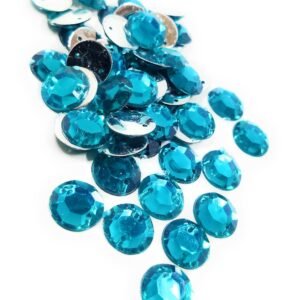 LECRAFT 12 Cut Round Flatback Two Holes Sew-On Rhinestone Crystals Acrylic Beads,Kundan Stone with Hole for Sewing Modal Jewellery Making Embroidery and Craft Work ( 12 MM / 500PC / Blue )