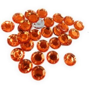 LECRAFT 12 Cut Round Flatback Two Holes Sew-On Rhinestone Crystals Acrylic Beads,Kundan Stone with Hole for Sewing Modal Jewellery Making Embroidery and Craft Work( 12 MM / 500PC / Dark Orange )