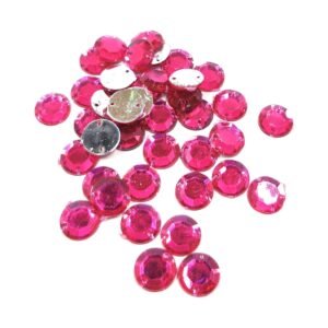 LECRAFT 12 Cut Round Flatback Two Holes Sew-On Rhinestone Crystals Acrylic Beads,Kundan Stone with Hole for Sewing Modal Jewellery Making Embroidery and Craft Work( 10 MM / 500PC / Pink )