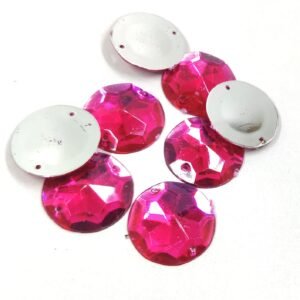 12 Cut Round Flatback Two Holes Sew-On Rhinestone Crystals Acrylic Beads,Kundan Stone with Hole for Sewing Modal Jewellery Making Embroidery and Craft Work ( Pink /16MM/100PC/HOLE )