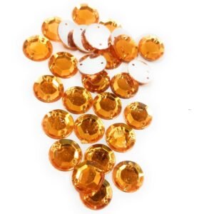 LECRAFT 12 Cut Round Flatback Two Holes Sew-On Rhinestone Crystals Acrylic Beads,Kundan Stone with Hole for Sewing Modal Jewellery Making Embroidery and Craft Work ( 12 MM / 500PC / Orange )