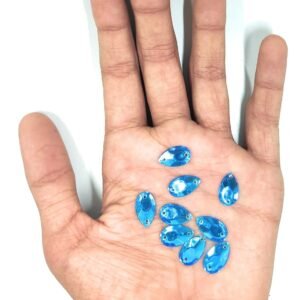 LECRAFT Drop Flatback Two Holes Sew-On Rhinestone Crystals Acrylic Beads,Kundan Stone with Hole for Sewing Modal Jewellery Making Embroidery and Craft Work (DROP/9X16/500PC/ Blue)