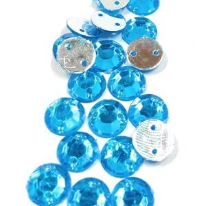 LECRAFT 12 Cut Round Flatback Two Holes Sew-On Rhinestone Crystals Acrylic Beads,Kundan Stone with Hole for Sewing Modal Jewellery Making Embroidery and Craft Works ( 8 MM / 1200 PC/ Blue )