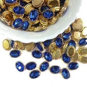 LECRAFT Jewellery Making Sew On Rhinestone/Clipstone Oval Pack of 10pc. (13 * 18, Blue)