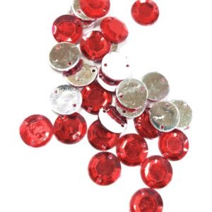 LECRAFT 12 Cut Round Flatback Two Holes Sew-On Rhinestone Crystals Acrylic Beads,Kundan Stone with Hole for Sewing Modal Jewellery Making Embroidery and Craft Work ( 10 MM / 500PC / RED )