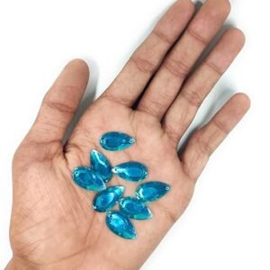 LECRAFT Drop Flatback Two Holes Sew-On Rhinestone Crystals Acrylic Beads,Kundan Stone with Hole for Sewing Modal Jewellery Making Embroidery and Craft Work ( DROP/13X18/500PC/SKY Blue )