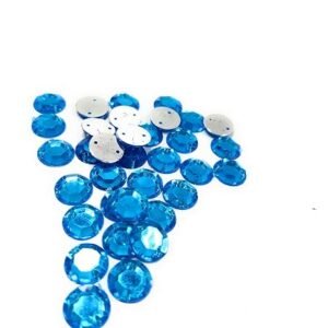 LECRAFT 12 Cut Round Flatback Two Holes Sew-On Rhinestone Crystals Acrylic Beads,Kundan Stone with Hole for Sewing Modal Jewellery Making Embroidery and Craft Work ( 12 MM / 500PC /Sky Blue )