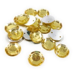 LECRAFT 12 Cut Round Flatback Two Holes Sew-On Rhinestone Crystals Acrylic Beads,Kundan Stone with Hole for Sewing Modal Jewellery Making Embroidery and Craft Work( 12 MM / 500PC / LCD Gold )
