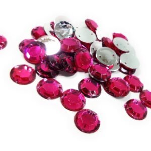 LECRAFT 12 Cut Round Flatback Two Holes Sew-On Rhinestone Crystals Acrylic Beads,Kundan Stone with Hole for Sewing Modal Jewellery Making Embroidery and Craft Work ( 12 MM / 500PC /Pink )