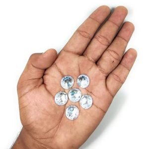 LECRAFT 12 Cut Round Flatback Two Holes Sew-On Rhinestone Crystals Acrylic Beads,Kundan Stone with Hole for Sewing Modal Jewellery Making Embroidery and Craft Work , ( 14MM /220 PC / Clean )