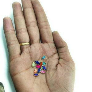 Fitting Colour Kundan Stones for Embroidery, Craft and Jewellery Making (3 X 6 Eye .Shape) 6 Colour ecah 10gram Total 60 Gram Pack