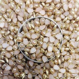 Premium Ceramic /Peach Rose Gold Kundan Stones - Teardrop Rivoli Crystals with Gold Plated Rim for Aari, Zardosi, and Jewelry Making(4x6) (Pack of 50g)
