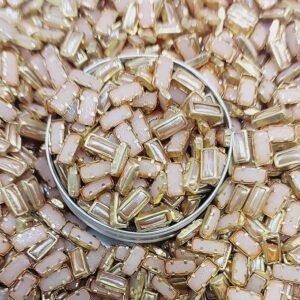 Premium Ceramic /Peach Rose Gold Kundan Stones - Rectangle/Stick Rivoli Crystals with Gold Plated Rim for Aari, Zardosi, and Jewelry Making(3x7) (Pack of 50g)