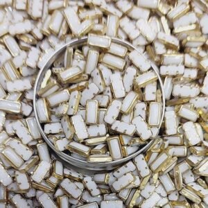 Premium White Glossy Kundan Stones with Gold-Toned Border(Rectangle/Stick Shape 3x7) (Pack of 50g)