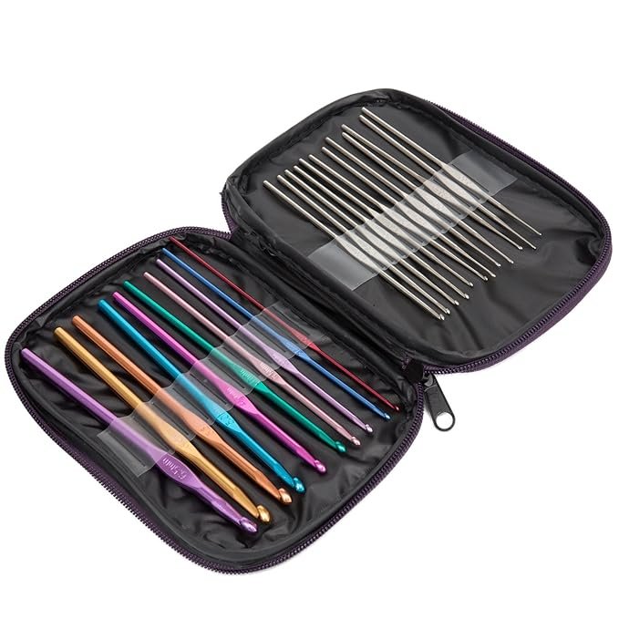 Cutebox 22pcs Mixed Aluminum Handle Crochet Hooks, Ergonomic Knitting Knit Needles, Weave Yarn Set, 0.6~6.5mm thumbnail 2