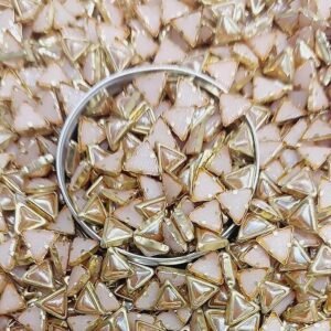 Premium Ceramic /Peach Rose Gold Kundan Stones - Triangle Rivoli Crystals with Gold Plated Rim for Aari, Zardosi, and Jewelry Making(6x6x6) (Pack of 50g)