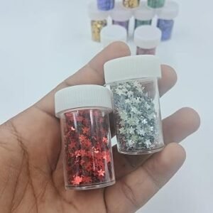 Star-Shaped Glitter Confetti Set, 9 Colours, Glass Jar Container