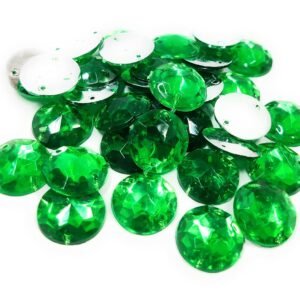 LECRAFT 12 Cut Round Flatback Two Holes Sew-On Rhinestone Crystals Acrylic Beads,Kundan Stone with Hole for Sewing Modal Jewellery Making Embroidery and Craft Work ( 14MM /220 PC / Parrot Green )