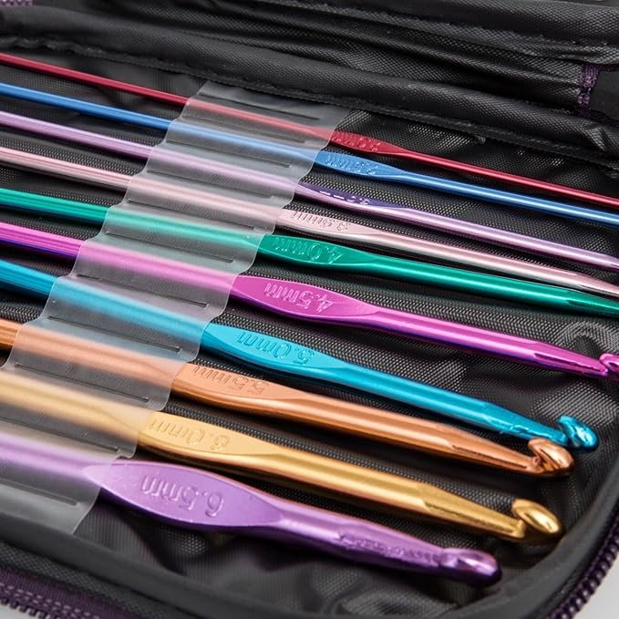 Cutebox 22pcs Mixed Aluminum Handle Crochet Hooks, Ergonomic Knitting Knit Needles, Weave Yarn Set, 0.6~6.5mm thumbnail 3